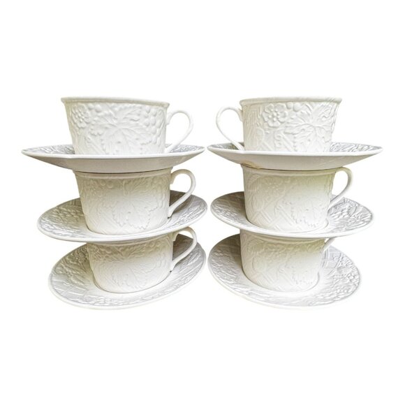 Mikasa English Countryside White DP900 Tea Cup & Saucer Set Of 6 Vintage NOS - Picture 1 of 9